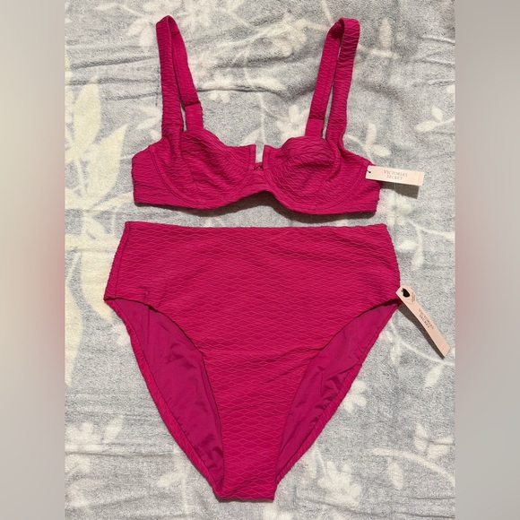 Victoria's Secret Other - Victoria's Secret Fuchsia Textured High-Waist Bikini Set